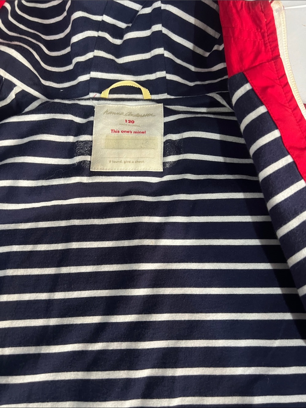 Striped Navy & White Hooded Jacket with Red Trim